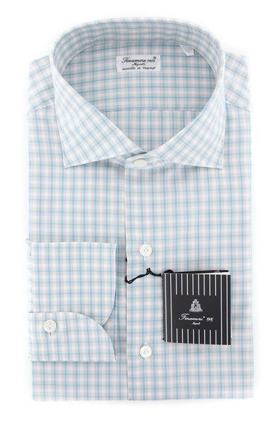 Finamore Napoli Turquoise Check Shirt - X Slim - (FN-MIL810223) - Parent