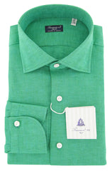 Finamore Napoli Green Solid  Linen Shirt - Slim - 15.75/40 - (900)