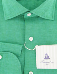 Finamore Napoli Green Solid  Linen Shirt - Slim - (900) - Parent