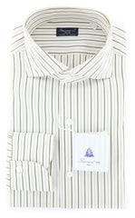 Finamore Napoli Olive Green Striped Shirt - Slim -15.75/40-(2018031511)