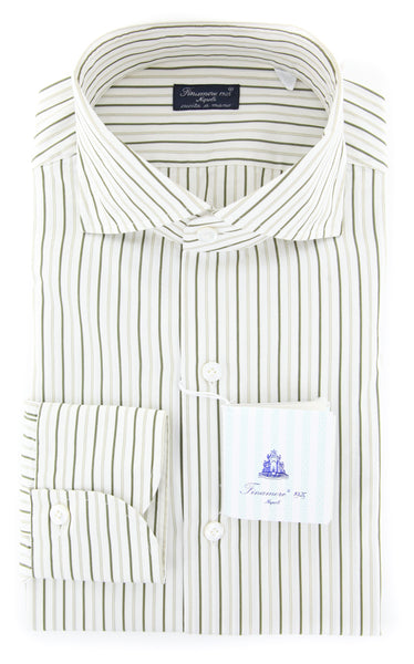 Finamore Napoli Olive Green Striped Shirt - Slim - (2018031511) - Parent