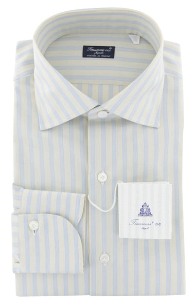 Finamore Napoli Light Gray Striped Cotton Shirt - Slim - (738) - Parent