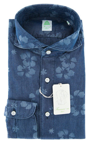 Finamore Napoli Denim Blue Shirt - Extra Slim - 15 US / 38 EU