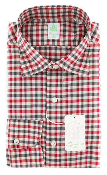 Finamore Napoli Red Check Shirt - Extra Slim - 15.75/40 - (SENX242)