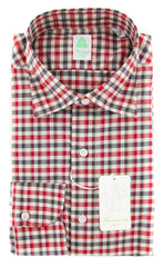 Finamore Napoli Red Check Shirt - Extra Slim - 15.75/40 - (SENX242)