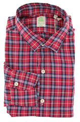 Finamore Napoli Red Plaid Cotton Blend Shirt - Extra Slim - 15.75/40 - (TV)
