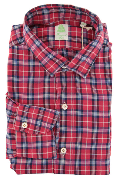 Finamore Napoli Red Plaid Cotton Blend Shirt - Extra Slim - (TV) - Parent