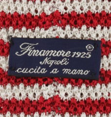 Finamore Napoli Red Striped Knit Tie - 2.25" x 56" - (85)