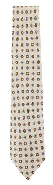 Finamore Napoli Beige Floral Silk Tie - 3.25" x 58.5" - (9J)