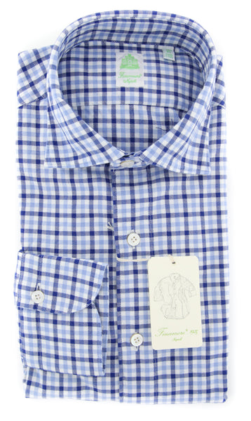 Finamore Napoli Blue Plaid Shirt - Extra Slim - (F122187) - Parent