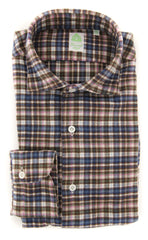 Finamore Napoli Brown Plaid Shirt - Extra Slim - 15.75/40 - (F122181)