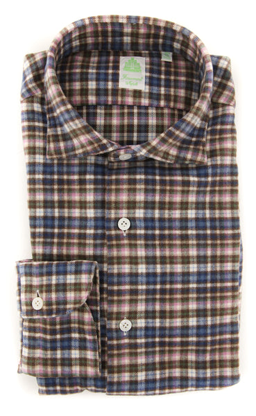 Finamore Napoli Brown Plaid Shirt - Extra Slim - (F122181) - Parent