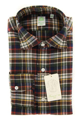 Finamore Napoli Brown Plaid Shirt - Extra Slim - 16/41 - (FNO11915)