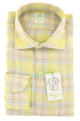 Finamore Napoli Light Green Plaid Linen Shirt - Extra Slim - 15.5/39 (O2)