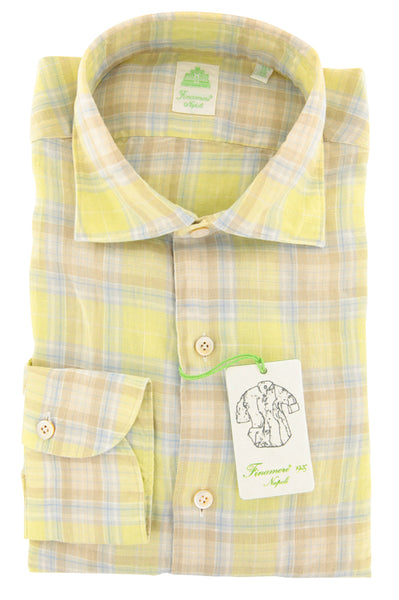 Finamore Napoli Light Green Plaid Linen Shirt - Extra Slim - (O2) - Parent