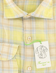 Finamore Napoli Light Green Plaid Linen Shirt - Extra Slim - (O2) - Parent