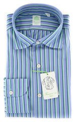 Finamore Napoli Light Blue Striped Shirt - Extra Slim -15.75/40-(FNTYOLUI4)