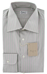 Finamore Napoli Green Striped Shirt - Slim - 15.75/40 - (LENSTRGRN)