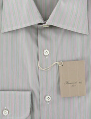 Finamore Napoli Green Striped Shirt - Slim - 15.75/40 - (LENSTRGRN)