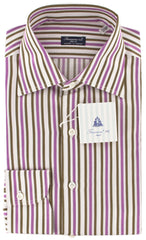 Finamore Napoli Purple and Brown Striped Shirt - Slim Fit - 15.75/40
