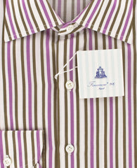 Finamore Napoli Purple and Brown Striped Shirt - Slim Fit - 15.75/40