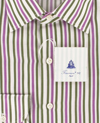 Finamore Napoli Green Striped Cotton Twill Shirt 15.75/40