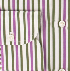 Finamore Napoli Green Striped Cotton Twill Shirt 15.75/40