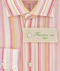 Finamore Napoli Orange White, Pink Striped Cotton Shirt 15.75/40