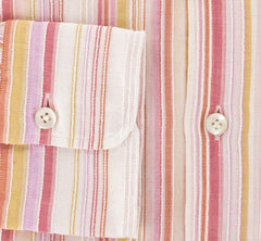 Finamore Napoli Orange White, Pink Striped Cotton Shirt 15.75/40