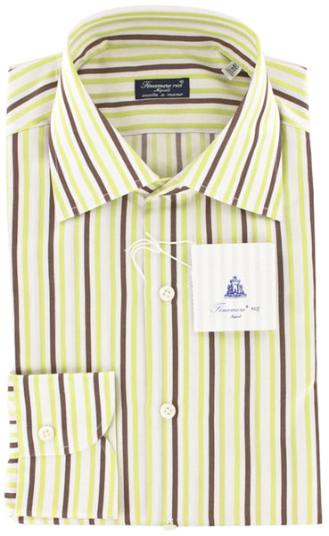Finamore Napoli Green Striped Cotton Shirt - Slim Fit - 15.75/40