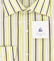 Finamore Napoli Green Striped Cotton Shirt - Slim Fit - 15.75/40