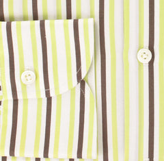 Finamore Napoli Green Striped Cotton Shirt - Slim Fit - 15.75/40