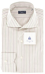 Finamore Napoli Green White, Pink, Brown Striped Shirt 15.75/40