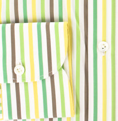Finamore Napoli Green White, Yellow, Brown Striped Shirt 15.75/40