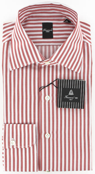 Finamore Napoli Red Striped Twill Shirt - Extra Slim Fit - 15.75/40