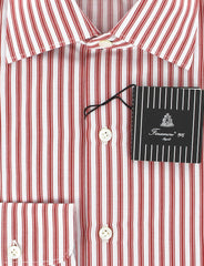 Finamore Napoli Red Striped Twill Shirt - Extra Slim Fit - 15.75/40