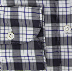 Finamore Napoli Navy Blue Plaid Cotton Shirt - Plain Weave - XL/XL