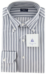 Finamore Napoli Gray White, Light Blue Striped Cotton Shirt 15.75/40