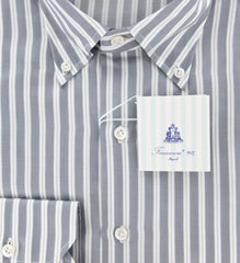 Finamore Napoli Gray White, Light Blue Striped Cotton Shirt 15.75/40