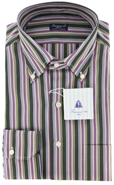 Finamore Napoli Green White,Purple,Burgunday,Blue Striped Shirt15.75/40