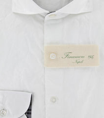 Finamore Napoli White Plain Weave Shirt - 100% Cotton - XL/XL