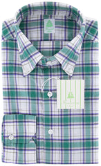 Finamore Napoli Green Plaid Cotton Plain Weave Shirt 16/41