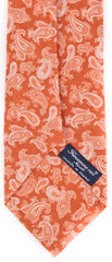 Finamore Napoli Orange, White Paisley Tie - 100% Linen - 3.5" Wide