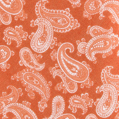 Finamore Napoli Orange, White Paisley Tie - 100% Linen - 3.5" Wide