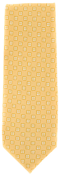 Finamore Napoli Yellow with White Print Tie - 100% Linen - 3.5" Wide