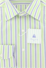 Finamore Napoli Green White, Navy Blue Striped Cotton Shirt 15.75/40