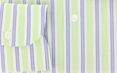 Finamore Napoli Green White, Navy Blue Striped Cotton Shirt 15.75/40