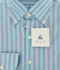 Finamore Napoli Light Blue White, Navy Blue Striped Shirt 16/41