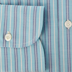 Finamore Napoli Light Blue White, Navy Blue Striped Shirt 16/41