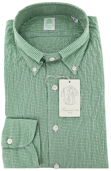 Finamore Napoli Green Micro-Check Cotton Shirt - Extra Slim Fit - 16/41